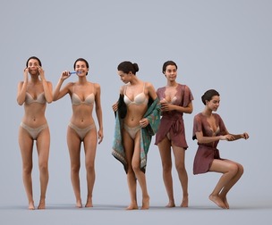 Basics_0836 - Bathroom A set containing 5 models of female adults standing in underwear in the