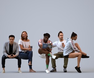 Basics_0842 - Sitting A set containing 5 models of male and female adults sitting in casual attire