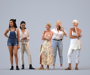 Basics_0846 - Standing A set containing 5 models of female adults standing in casual attire in