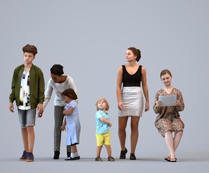 Basics_0847 - Kids A set containing 5 models of male and female teens and kids standing in casual
