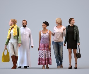 Basics_0849 - Walking A set containing 5 models of male and female adults walking in casual attire