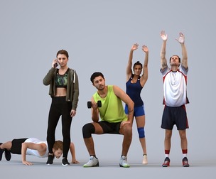 Basics_0850 - Sport A set containing 5 models of male and female adults standing in sport attire