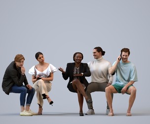 Basics_0854 - Sitting A set containing 5 models of male and female adults sitting in casual attire