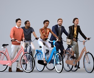 Basics_0855 - Cycling A set containing 5 models of male and female adults in casual attire in