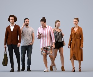 Basics_0857 - Walking A set containing 5 models of male and female adults walking in casual attire
