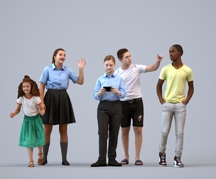 Basics_0869 - Kids A set containing 5 models of male and female teens standing in casual attire in