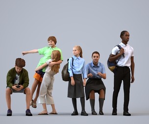 Basics_0870 - Kids A set containing 5 models of male and female teens in sitting and standing poses