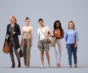 Basics_0871 - Walking A set containing 5 models of female adults walking in casual attire in public