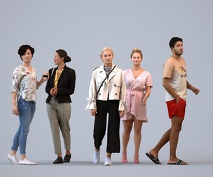 Basics_0875 - Walking A set containing 5 models of male and female adults walking in casual attire