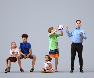 Basics_0876 - Kids A set containing 5 models of male and female teens and kids sitting in casual