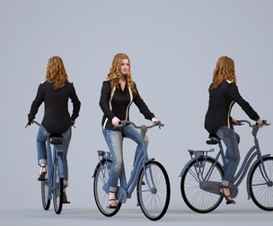 00013_Wyneke010 Adult Caucasian woman cycling outdoors in casual autumn or spring attire