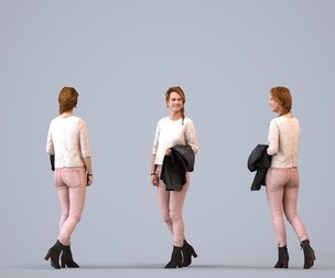 00015_Charlotte004 Adult Caucasian woman walking through public space in transitional seasonal