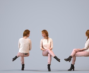 00015_Charlotte009 Young Caucasian woman sitting relaxed in office wearing transitional seasonal