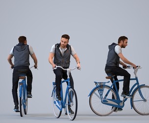 00018_Stephan005 Adult Caucasian man cycling outdoors in transitional seasonal clothing