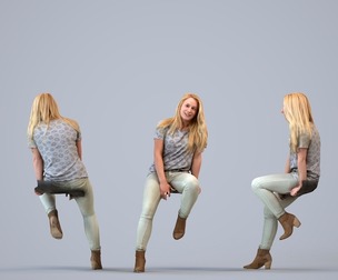 00019_Siska004 Adult Caucasian woman relaxing seated in public wearing transitional seasonal