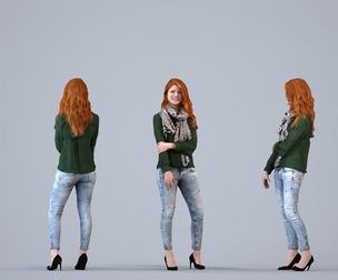 00021_Yvonne005 Adult Caucasian woman waiting in public space wearing casual transitional clothing