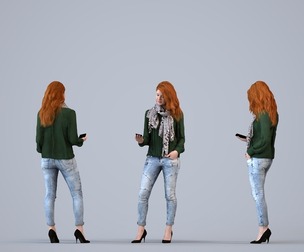 00021_Yvonne003 Adult Caucasian woman standing with smartphone in autumn or spring attire