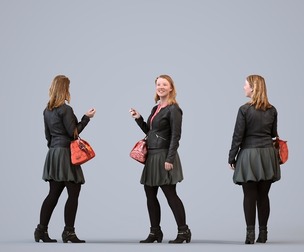 00025_Barbra003 Adult Caucasian woman walking through office in autumn business attire with bag