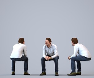 00027_Max007 Adult Caucasian man sitting in public space wearing transitional seasonal clothing