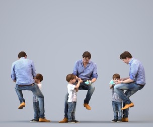 00034_Joris008 Adult Caucasian man sitting with child, bonding over toys in transitional clothing