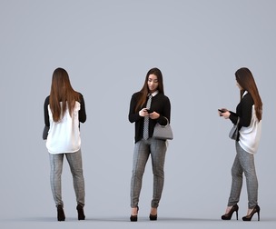 00036_Esmee003 Adult Asian woman in business attire holding smartphone in office