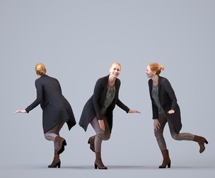 00049_Linda009 Adult Caucasian woman running through office in transitional seasonal business attire