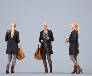 00049_Linda004B Adult Caucasian woman walking office carrying smartphone bag autumn attire