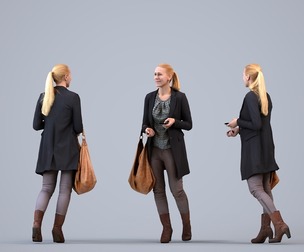 00049_Linda003 Adult Caucasian woman walking publicly in transitional attire with smartphone bag