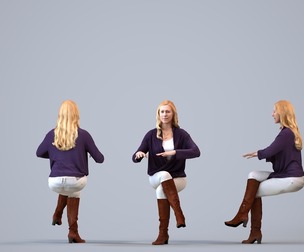 00051_Linda008b Adult Caucasian woman crouching in office wearing transitional seasonal clothing