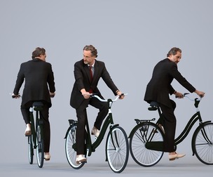 00053_PaulJan011 Adult male in business attire cycling outdoors for exercise