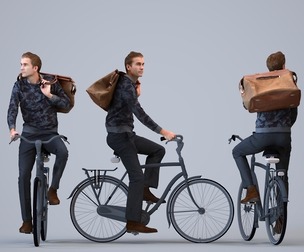 00057_Jeffrey009 Adult Caucasian man cycling with bag wearing transitional seasonal clothing