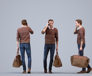 00058_Jeffrey004 Adult Caucasian man calling on smartphone with bag in transitional clothing