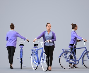 00060_Karen012 Adult Caucasian woman commuting with bicycle in transitional seasonal business attire