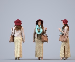 00061_Karen008 Adult Caucasian woman waiting in public space with bag, transitional attire
