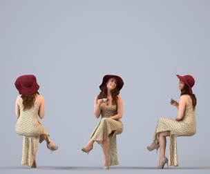 00061_Karen006 Adult Caucasian woman relaxing in public space wearing casual summer clothing