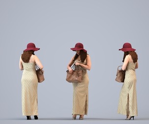 00061_Karen003 Adult Caucasian woman waiting in public space with bag, summer casual attire