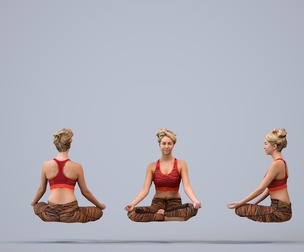 00064_Maja004HN Adult Caucasian woman in yoga pose wearing transitional seasonal athletic wear