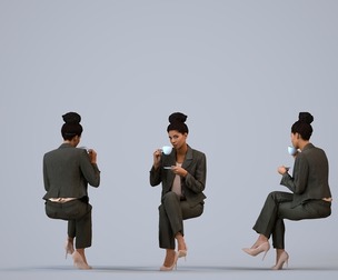 00066_Gabriela009 Adult Black woman sitting in office wearing transitional seasonal business attire
