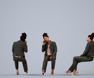 00066_Gabriela003 Adult Black woman sitting in office wearing autumn or spring business attire with