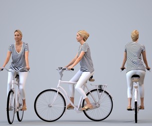 00068_Maja005 Adult Caucasian woman cycling outdoors in casual summer attire