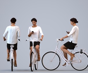 00069_Gabriela001 Adult Caucasian woman cycling outdoors with smartphone in summer casual wear