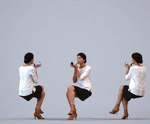 00069_Gabriela003 Adult Black woman sitting in public space wearing transitional seasonal clothing