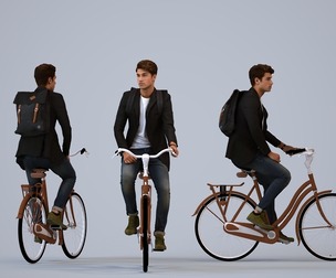 00073_Darion006 Adult Caucasian man cycling through public space in transitional seasonal clothing