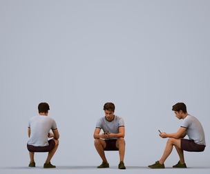 00076_Darion004 Adult Caucasian man sitting casually with smartphone in public space