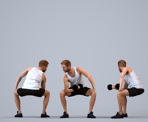00077_Nash008 Adult Caucasian man crouching during exercise in summer sportswear