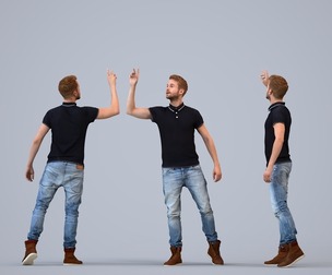 00079_Nash004 Adult Caucasian man waving in public space wearing casual transitional clothing