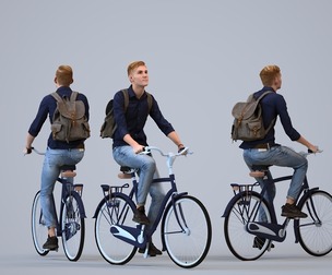 00083_Ewoud016 Adult Caucasian man cycling outdoors with bag in transitional seasonal clothing