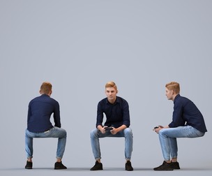 00083_Ewoud006 Adult Caucasian man sitting at home in transitional seasonal clothing