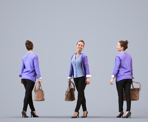 00060_Karen006 Adult Caucasian woman walking through office in autumn attire carrying bag