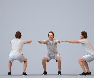 00087_Chris007 Adult Caucasian man crouching during exercise in casual summer sportswear
